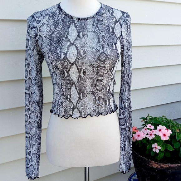 Le Lis Tops - Le Lis Sheer Long Sleeve Snake Print Crop Top Sz Small